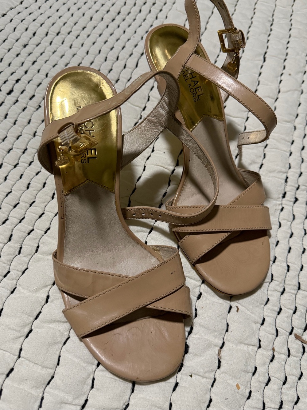Michael Kors Blush Beige Leather Cross-Strap Heels